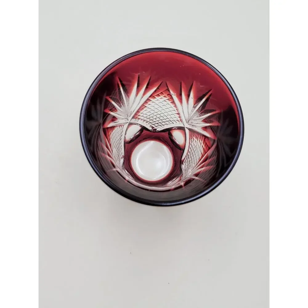 Vintage Bohemian Crystal Shot Glass Small Red Ruby Clear